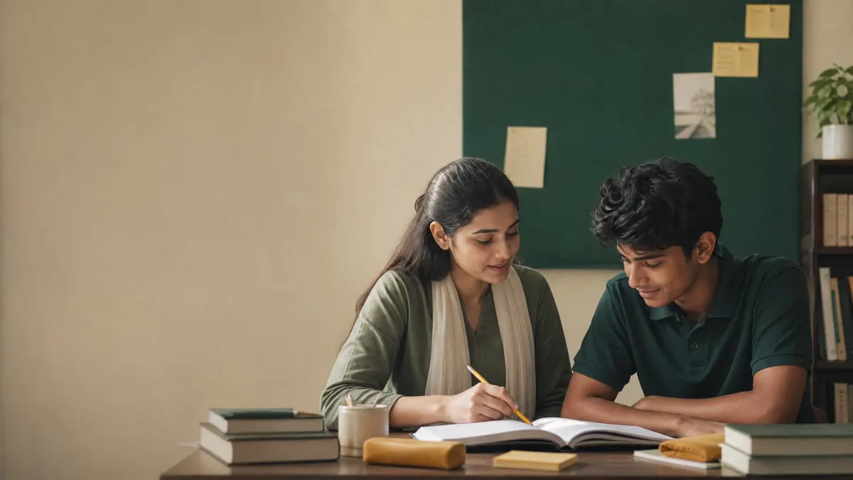 একজন শিক্ষার্থীকে ভর্তি পরীক্ষার প্রস্তুতিতে সহায়তা করার দৃশ্য